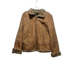 SOLD Vintage Cabelas Faux Suede & fur trim Jacket Women Medium Brown Y2K Penny